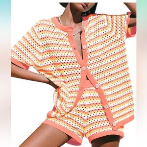 Vibrant Coral and White Striped Cover Up